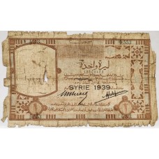 SYRIA 1939 . ONE 1 LIVRE BANKNOTE